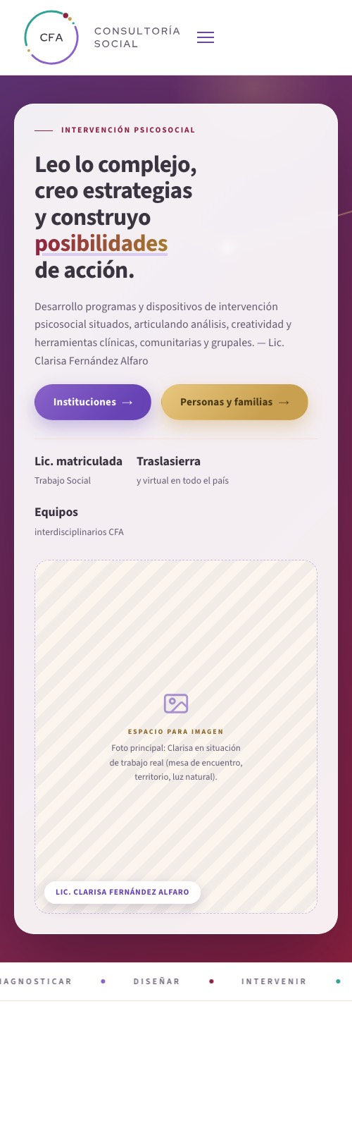 Sitio de CFA Consultoría Social en celular