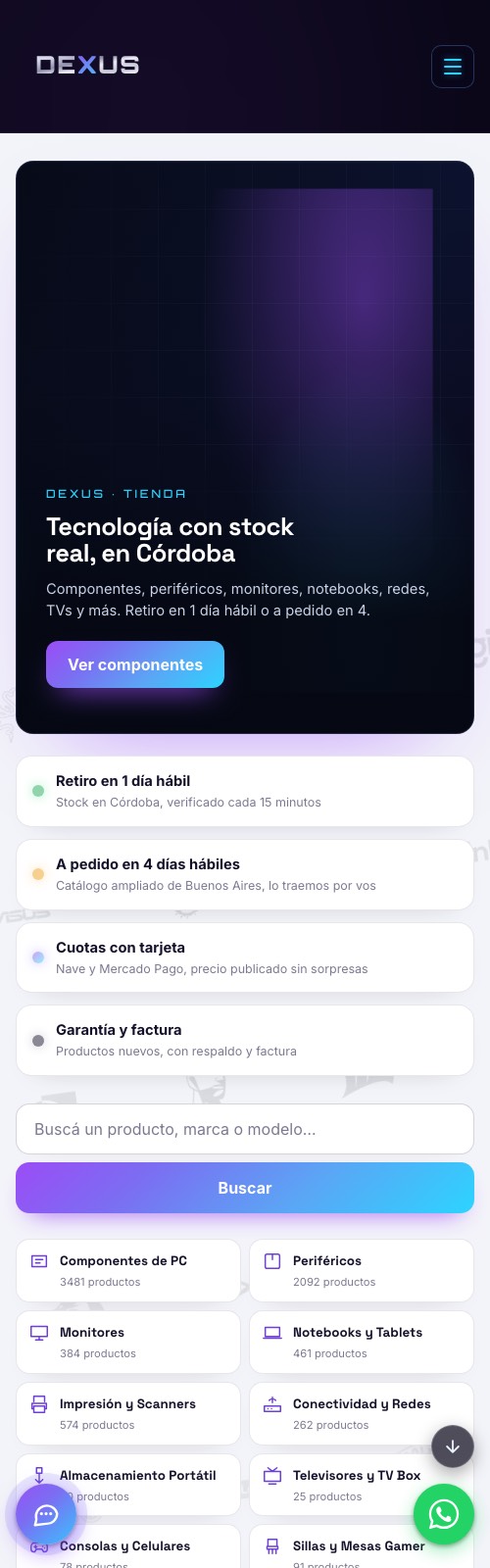 Sitio de DEXUS en celular