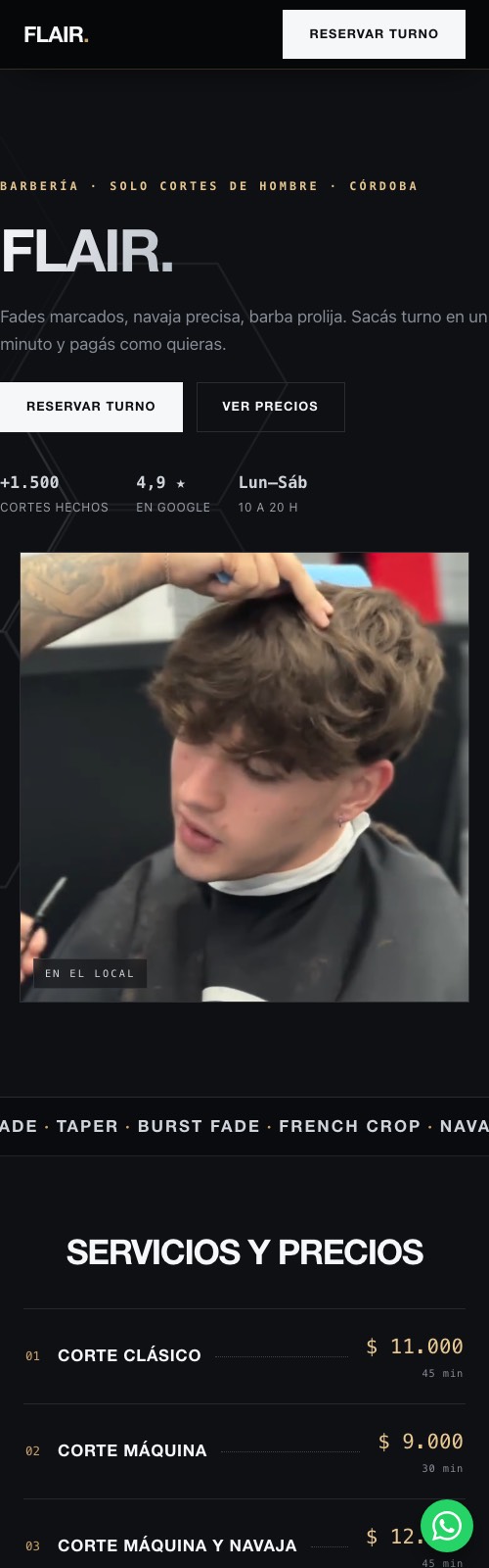 Sitio de FLAIR. Barbería en celular
