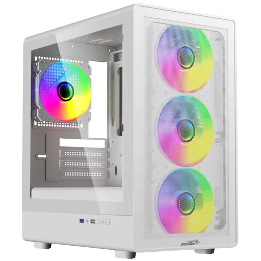 Gabinete Sentey M25 Mantis Mesh TG C/Coolers x4 ARGB Vidrio Templado White