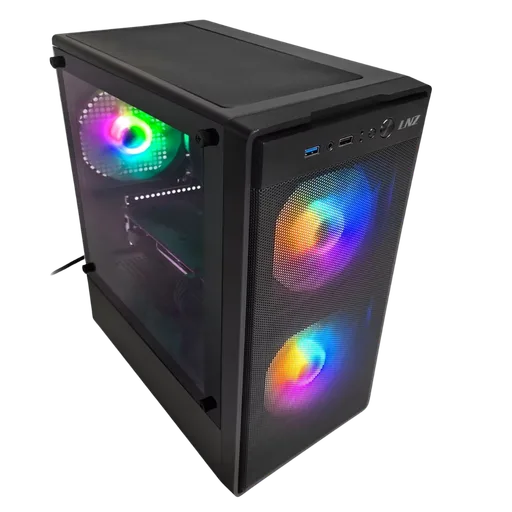 Gabinete LNZ M11 TG C/Coolers x3 FRGB Vidrio Templado
