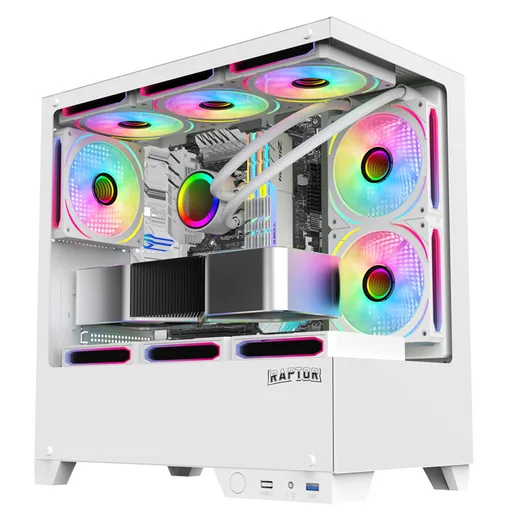 Gabinete Raptor Thunder Strike TG C/Coolers x1 RGB Vidrio Templado White