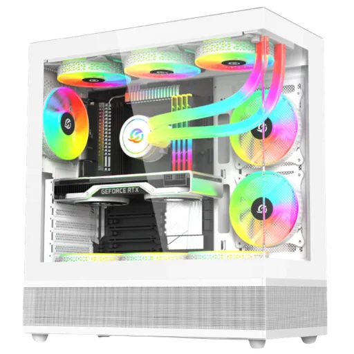 Gabinete Solarmax Cm-W930 TG Vidrio Templado White C/Coolers ARGB