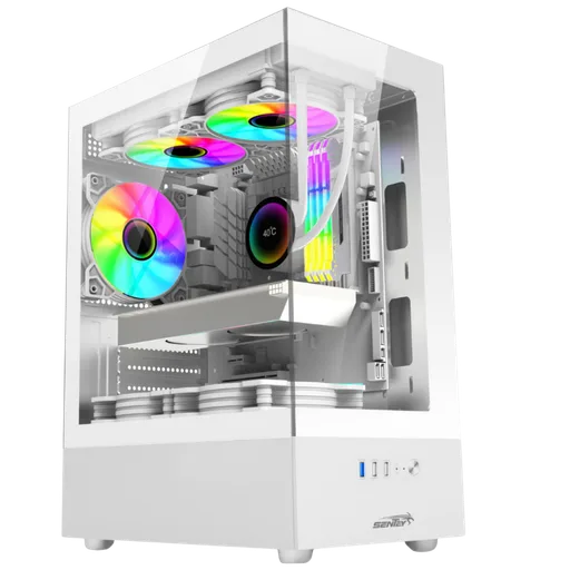 Gabinete Sentey H10 TG C/Coolers x5 ARGB Vidrio Templado White