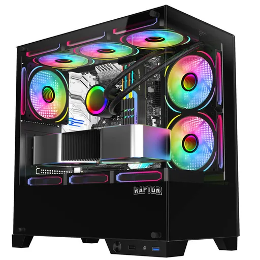 Gabinete Raptor Thunder Strike TG C/Coolers x1 RGB Vidrio Templado