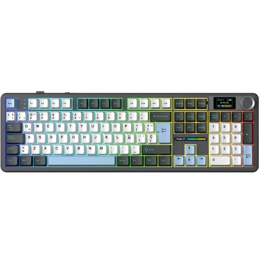 Teclado AULA F108 Pro Reaper Switch Español Wireless White/Blue/Black RGB