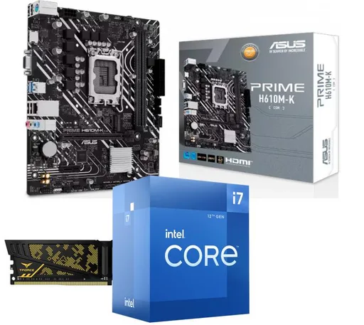 Kit Procesador Intel Core I7 12700 4.9GHz + Mother ASUS Prime H610M-K + Memoria Team DDR4 Vulcan ASUS TUF Alliance CL16