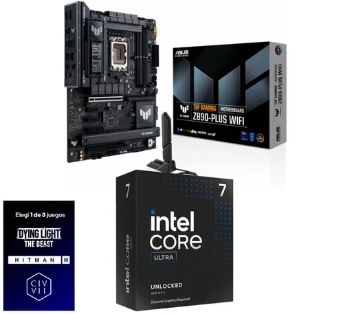 Kit Mother ASUS TUF Gaming Z890-PLUS WiFi + Procesador Intel Core Ultra 7 265KF 5.5GHz Turbo Socket 1851 Arrow Lake