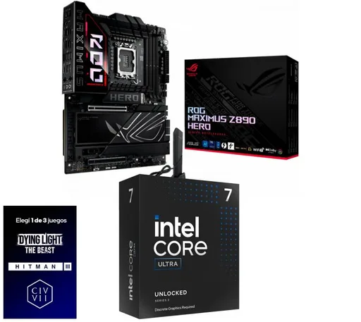 Kit Mother ASUS ROG Maximus Z890 Hero + Procesador Intel Core Ultra 7 265KF 5.5GHz Turbo Socket 1851 Arrow Lake