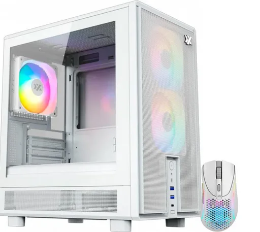 Gabinete XYZ Atom White 3x120mm ARGB Fans Mesh White USB-C Vidrio Templado + Mouse Glorious Model D 2 Wireless Bluetooth