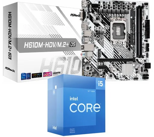 Kit Mother ASRock H610M-HDV/M2+ DDR5 + Procesador Intel Core i5 12400F 4.4GHz Turbo Socket 1700