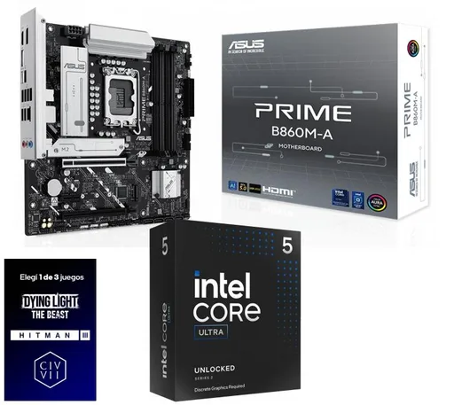 Kit Mother ASUS Prime B860M-A + Procesador Intel Core Ultra 5 245KF 5.2GHz Turbo Socket 1851