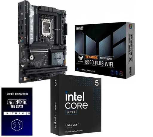 Kit Mother ASUS TUF Gaming B860-PLUS WiFi + Procesador Intel Core Ultra 5 245KF 5.2GHz Turbo Socket 1851