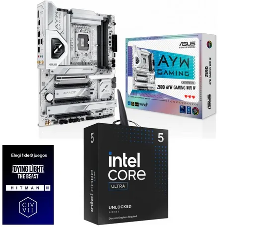 Kit Mother ASUS Z890 AYW Gaming WiFi W + Procesador Intel Core Ultra 5 245KF 5.2GHz Turbo Socket 1851