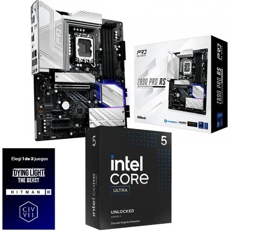 Kit Mother ASRock Z890 PRO RS + Procesador Intel Core Ultra 5 245KF 5.2GHz Turbo Socket 1851
