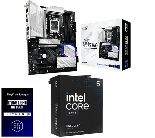 Kit Mother ASRock Z890 PRO RS WiFi + Procesador Intel Core Ultra 5 245KF 5.2GHz Turbo Socket 1851