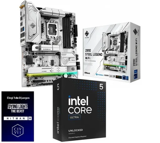 Kit Mother ASRock Z890 Steel Legend WiFi + Procesador Intel Core Ultra 5 245KF 5.2GHz Turbo Socket 1851