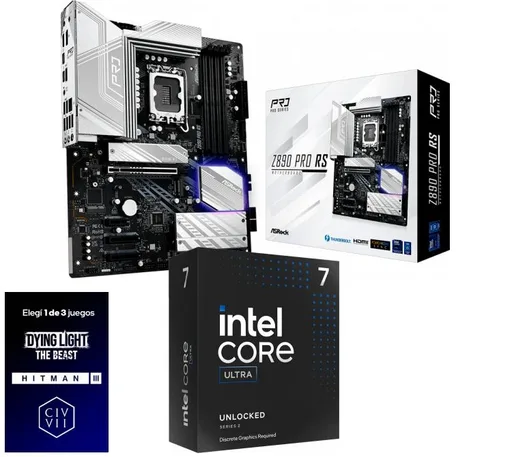 Kit Mother ASRock Z890 PRO RS + Procesador Intel Core Ultra 7 265KF 5.5GHz Turbo Socket 1851
