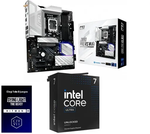 Kit Mother ASRock Z890 PRO RS WiFi + Procesador Intel Core Ultra 7 265KF 5.5GHz Turbo Socket 1851