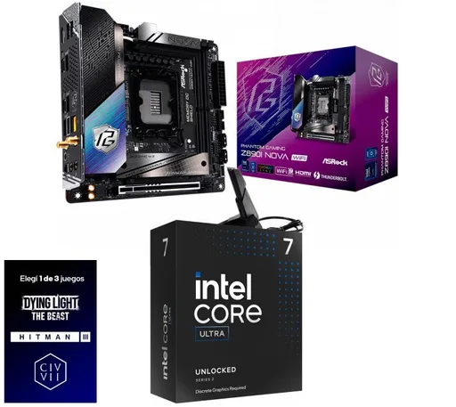 Kit Mother ASRock Z890I Nova WiFi ITX + Procesador Intel Core Ultra 7 265KF 5.5GHz Turbo Socket 1851