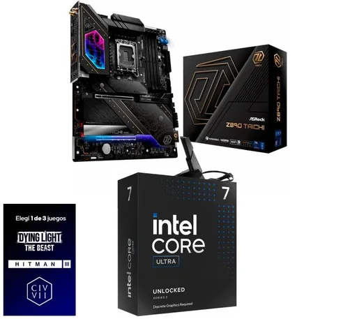 Kit Mother ASRock Z890 Taichi WiFi + Procesador Intel Core Ultra 7 265KF 5.5GHz Turbo Socket 1851