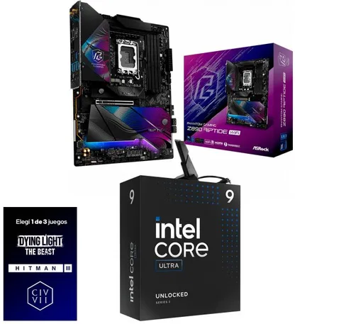 Kit Mother ASRock Z890 Riptide WiFi + Procesador Intel Core Ultra 9 285K 5.7GHz Turbo Socket 1851