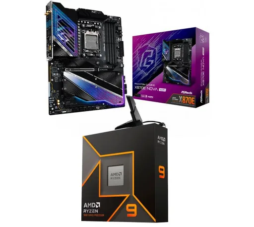 Kit Mother ASRock X870E Nova WiFi + Procesador AMD Ryzen 9 9900X 5.6GHz Turbo AM5 - No Incluye Cooler
