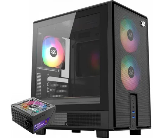 Combo XYZ Gabinete Atom Black 3x Fans ARGB Mesh USB-C + Fuente 750W 80 Plus Bronze ARGB Phantom