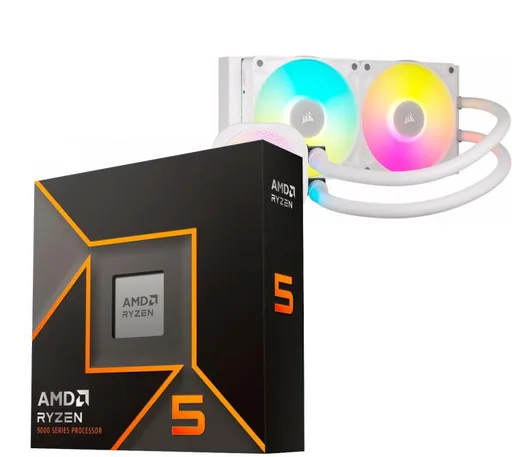 Procesador AMD Ryzen 5 9600X 5.4GHz Turbo + Corsair iCUE Titan Link 240 RX RGB White Water Cooler