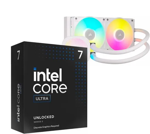 Procesador Intel Core Ultra 7 265KF 5.5GHz Turbo + Cooler CPU Corsair iCUE Titan Link 240 RX RGB White Water Cooler