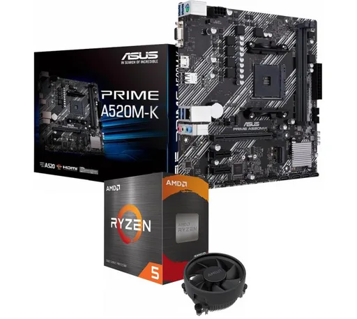 Kit Mother ASUS Prime A520M-K + Procesador AMD Ryzen 5 5500 4.2GHz Turbo AM4 + Wraith Stealth Cooler