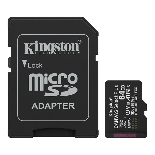 Memoria Micro SD 64GB Kingston Canvas Select Plus G3 C10 C/Adap 100MB/s