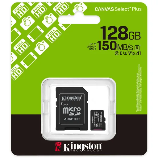 Memoria Micro SD 128GB Kingston Canvas Select Plus G3 C10 C/Adap 150MB/s