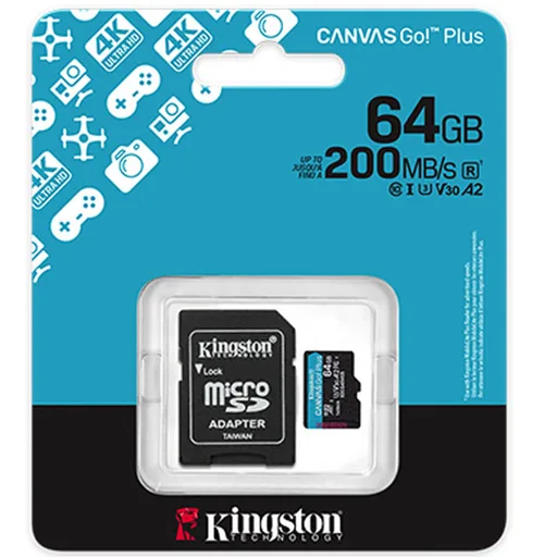 Memoria Micro SD 64GB Kingston Canvas GO Plus Gen4 200MB/s