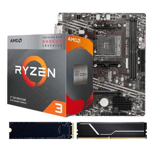 Combo PC AMD Ryzen 3 3200G + A520 + 16GB Blindada + NVMe 256GB