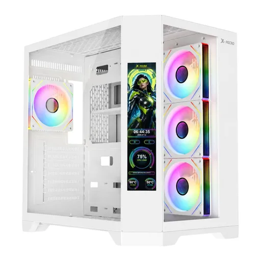 Gabinete Mid Tower X-Micro Invictus Pro 9.16" LCD 4 Fan ARGB Blanco