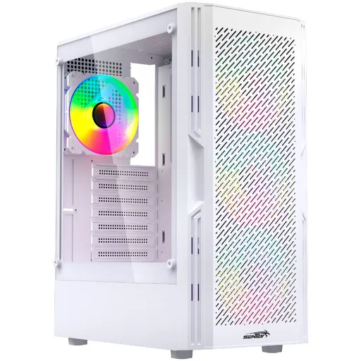 Gabinete Mid Tower Sentey Hunter 4 ARGB Fan Vidrio Templado Blanco