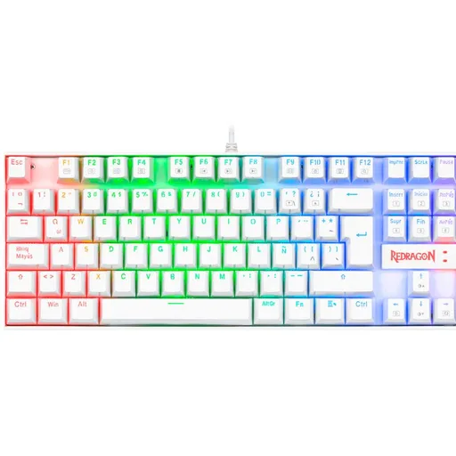 Teclado Gamer Mecánico Redragon K552W Kumara RGB Blanco Switch Rojo