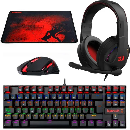 Kit Gamer Teclado Redragon K552 + Mouse M601 + Auricular Cronus H211 + Pad