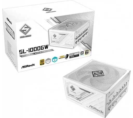 Fuente ASRock 1000W 80 Plus Gold Steel Legend White Full Modular ATX 3.1 PCIe 5.1 Cybenetics Platinum