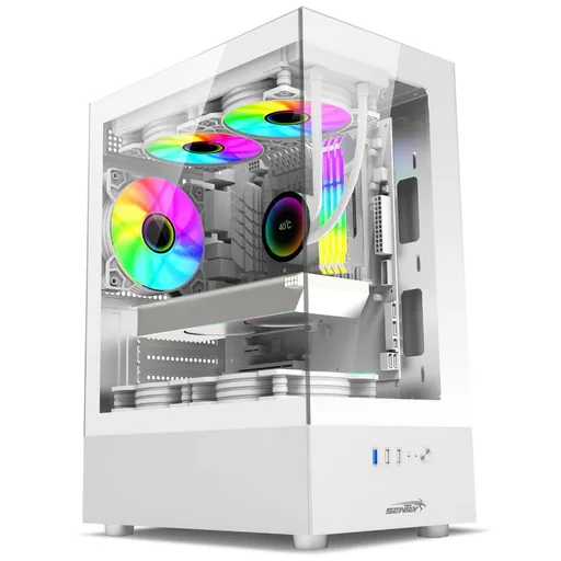 Gabinete Mid Tower Sentey H10 5 ARGB Fan Vidrio Templado Blanco