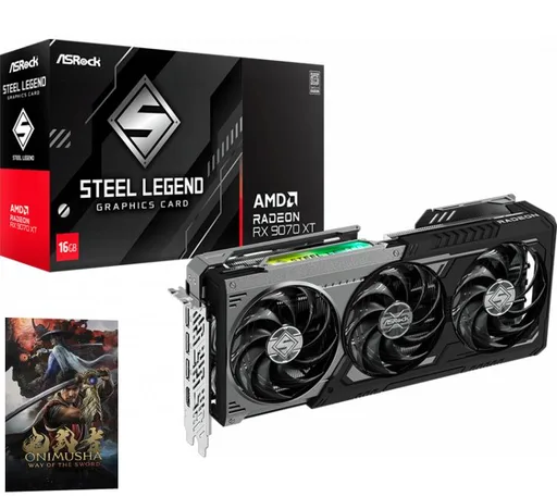 Placa de Video ASRock Radeon RX 9070 XT 16GB GDDR6 Steel Legend Dark
