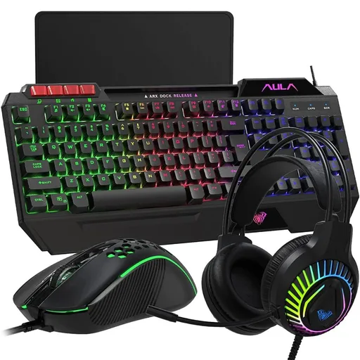 Kit Gamer AULA T650 4 en 1 Teclado + Mouse + Auricular + Pad