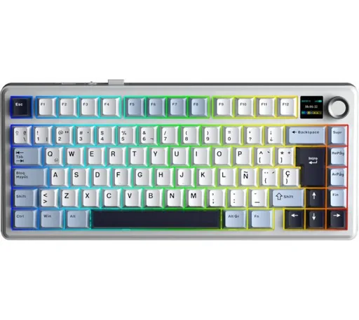 Teclado Mecánico AULA F75 MAX Wireless 2.4GHz Bluetooth 5.0 Pantalla TFT Degrade Blue/White/Purple RGB 80hs USB-C