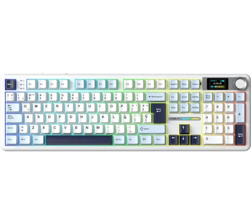 Teclado Mecánico AULA F108 PRO Wireless 2.4GHz Bluetooth 5.0 Pantalla LCD Dark Blue/White RGB 76hs USB-C