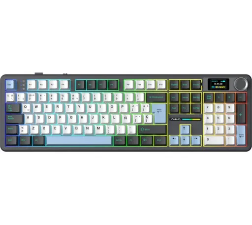 Teclado Mecánico AULA F108 PRO Wireless 2.4GHz Bluetooth 5.0 Pantalla LCD White/Blue/Black RGB 76hs USB-C