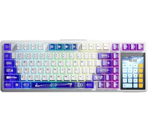 Teclado Mecánico AULA L99 Wireless 2.4GHz Bluetooth 5.0 Pantalla Táctil IPS 3.98" Personalizable Semi Transparent Purple/White Swtich Caramel RGB USB-C