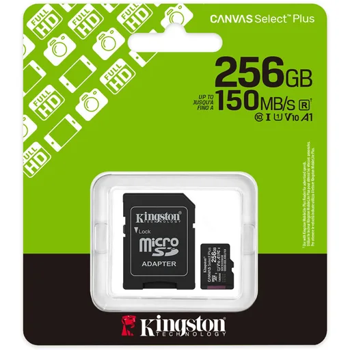 Memoria Micro SD 256GB Kingston Canvas Select Plus G3 C10 C/Adap