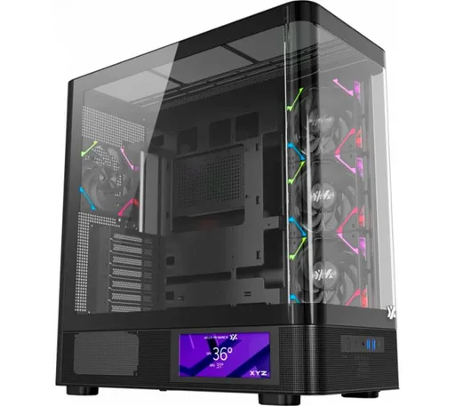 Gabinete XYZ Quantum PRO Black 4x120mm Vortex ARGB Fans 6.2” LCD Display Vidrio Curvo Inc. Controladora USB-C