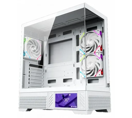 Gabinete XYZ Aurorax 100 PRO White 3x120mm ARGB Fans LCD Display USB-C Vidrio Templado